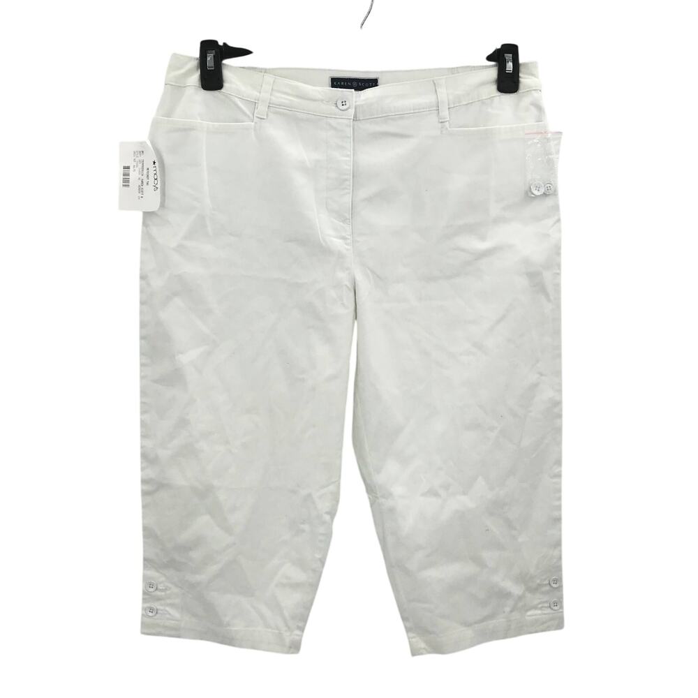 Karen Scott Tummy Control Comfort Waist Capri Pants Belt Loops White 10P NEW